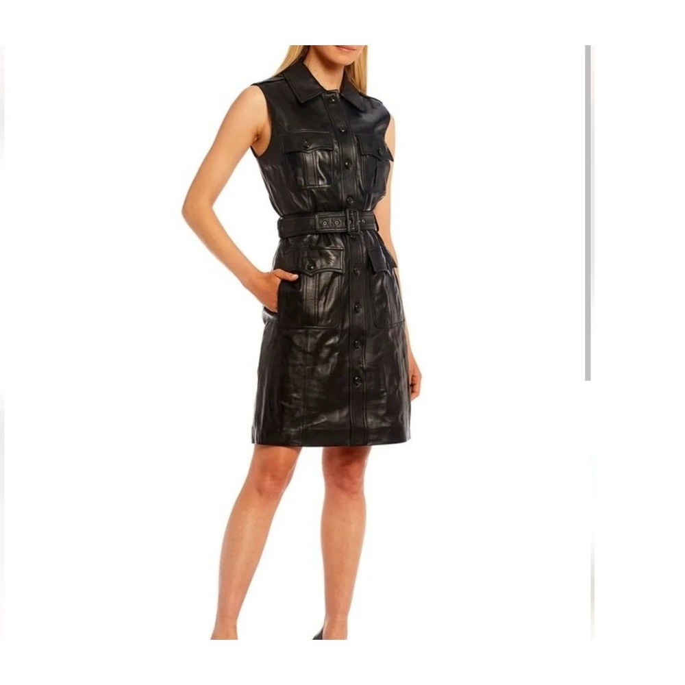 Anotnio Melani Black Leather Safari Vest Dress Button Front Belted ChicWeddin XL